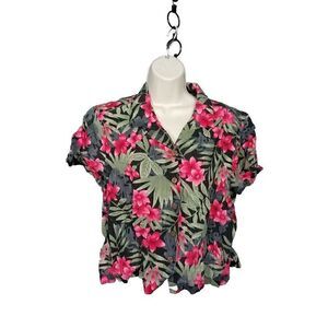 Sunset Cove Large Multi Color Tropical Design Floral Button Down Shirt Size L